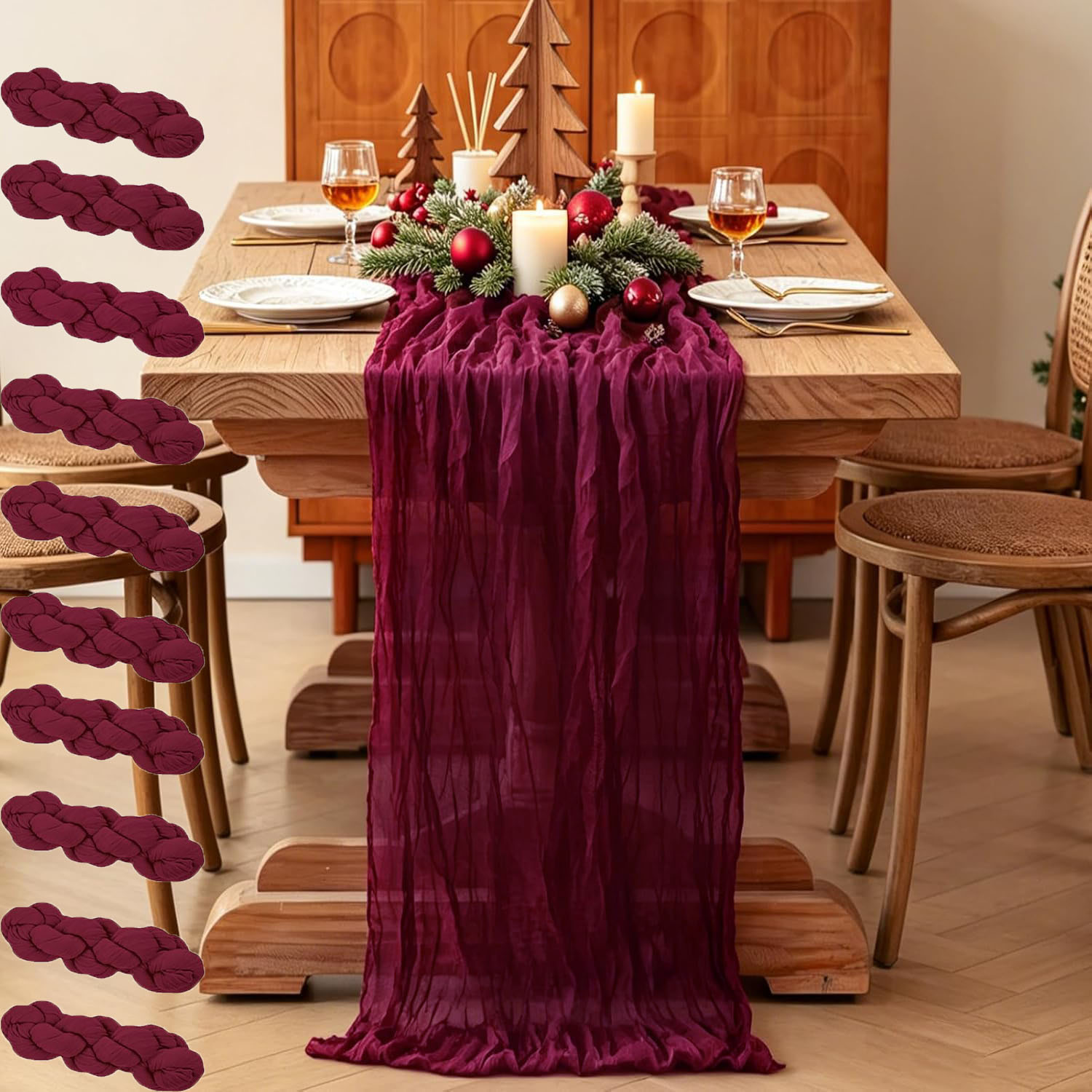 Linen Table Runner - 10枚入り チーズクロス テーブルランナー ボヘミアン ウェディングデコレーション 素朴なガーゼ