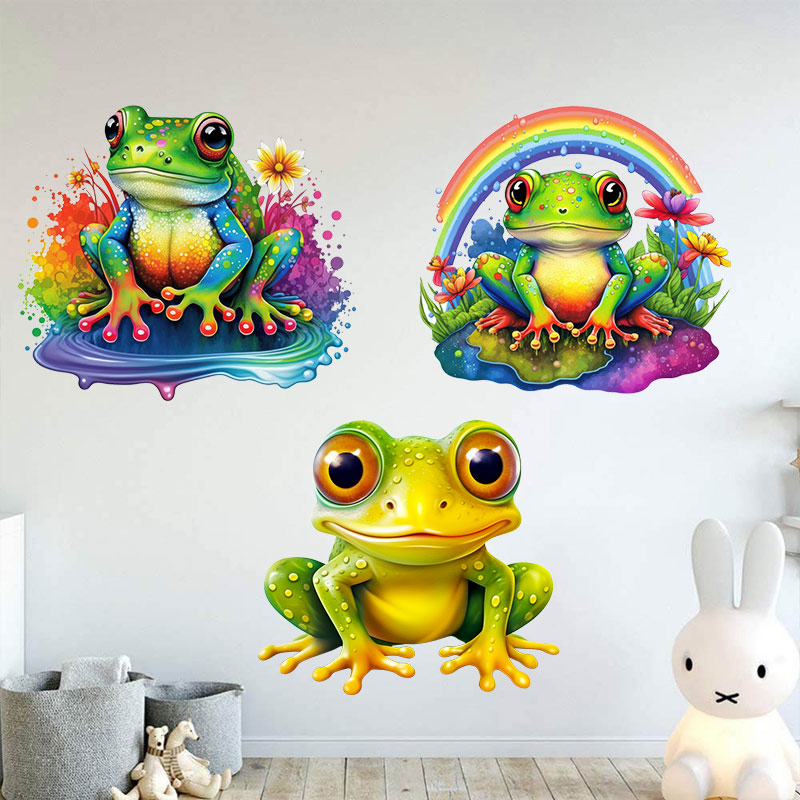 Home Decor Y2K - 子供の部屋のためのレインボーカエルの壁のステッカー、かわいい動物の壁紙、寝室の背景、家の装飾、m728