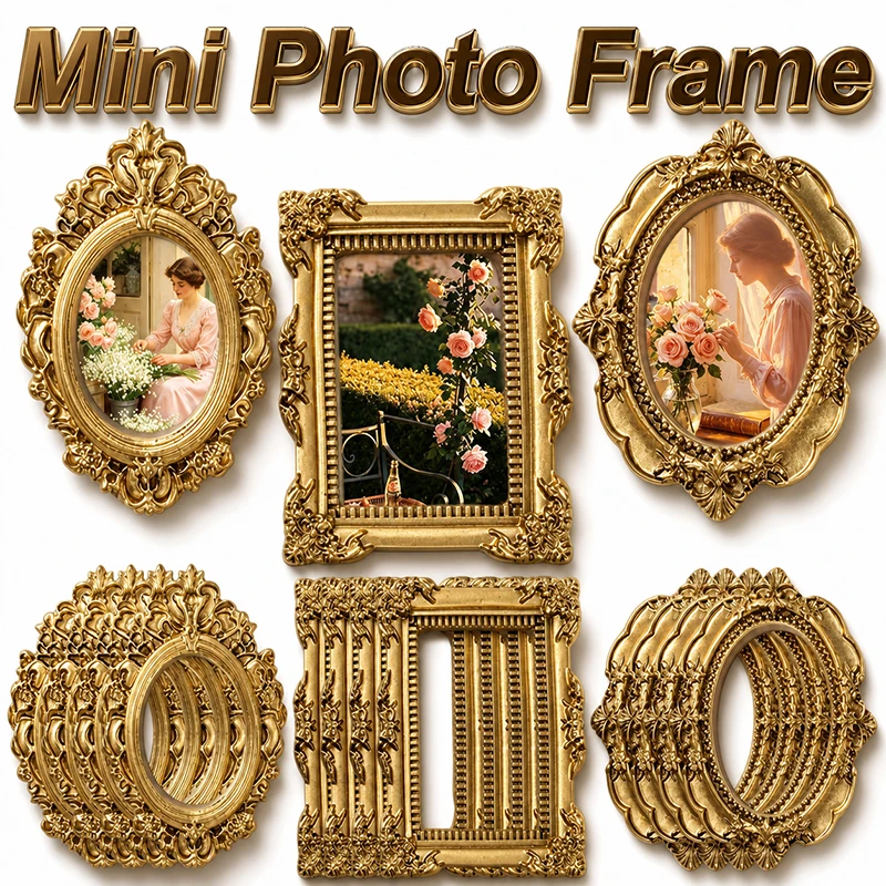 Bamboo Photo Frame - 10/5個入り ヴィンテージレジン製ミニフォトフレーム 壁掛け ジュエリー スクラップブッキング デスクトップ装飾品