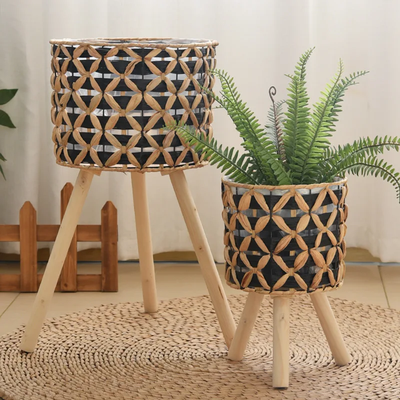 手編みの、床置き式の、中空構造の、籐製の、バルコニー用の、瓢 - Rattan Plant Basket のレビューと価格