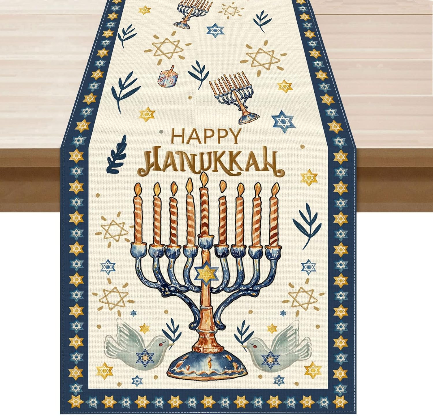 ハヌカハヌカメノーラ六芒星テーブルランナー ユダヤ人の祝日の - Linen Table Runner のレビューと価格