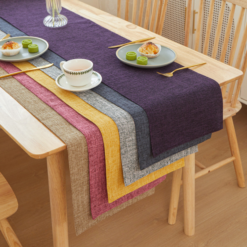 新しい厚いリネン無地ライト高級ボクサーテーブルランナー家の装 - Linen Table Runner のレビューと価格
