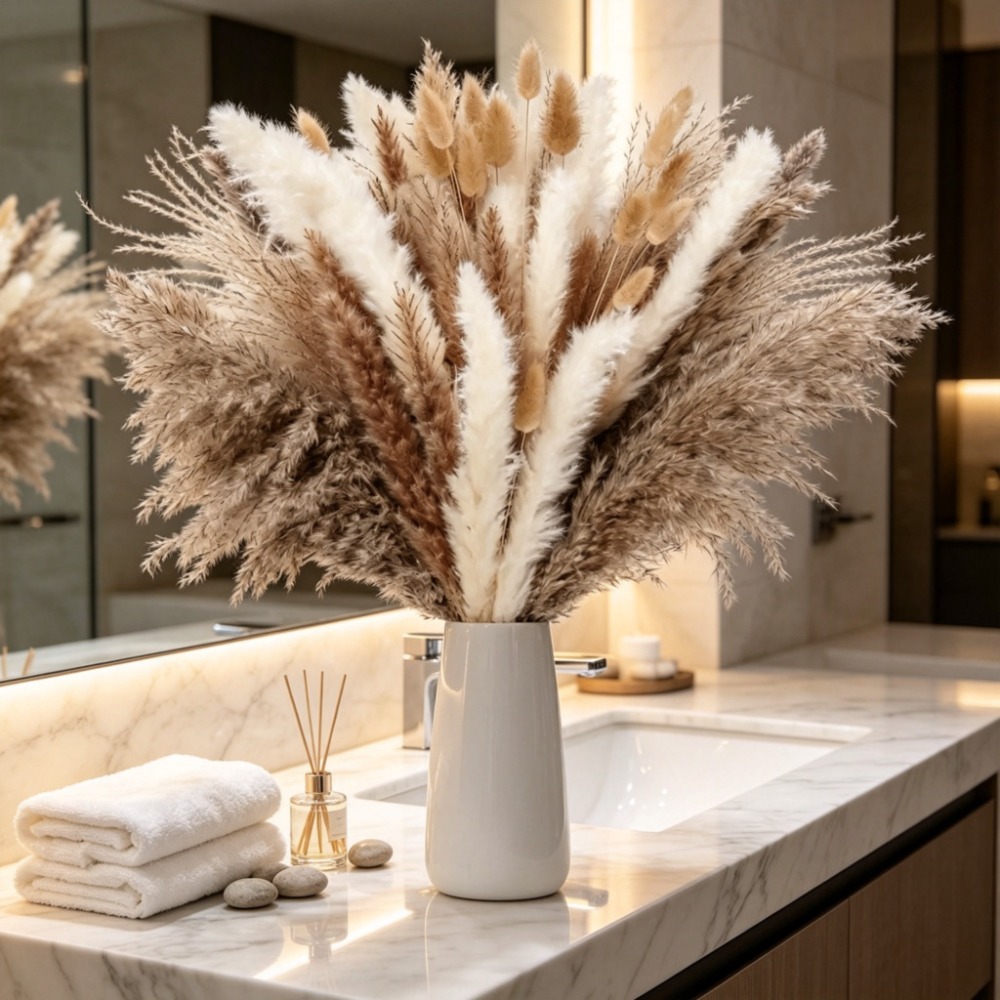 ドライフラワー、茶色と白のパンパスグラスのブーケ。ボヘミアン - Pampas Grass Decor のレビューと価格