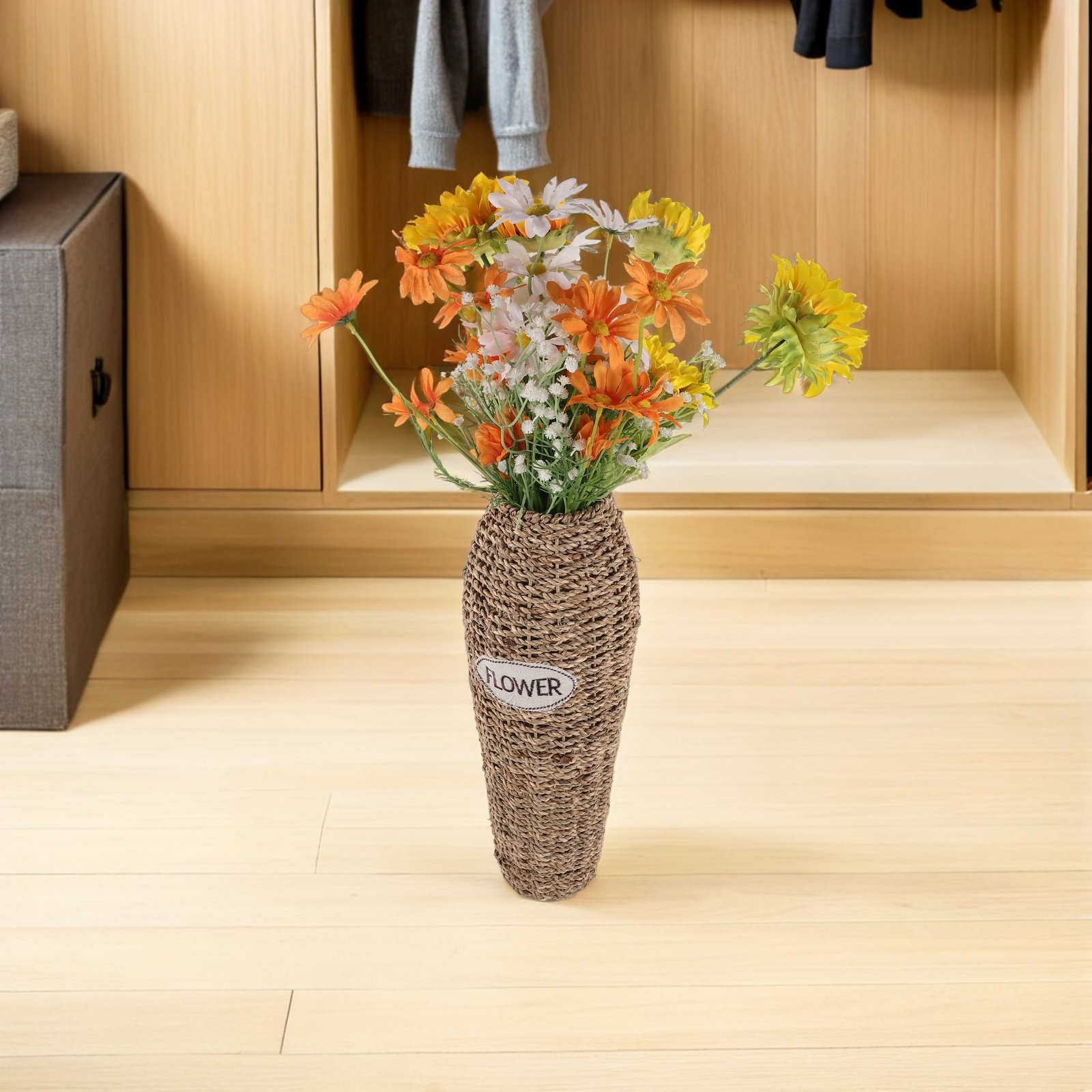 ラタン製の床置き花瓶。高さ16.54インチ。ドライフラワーや - Pampas Grass Decor のレビューと価格
