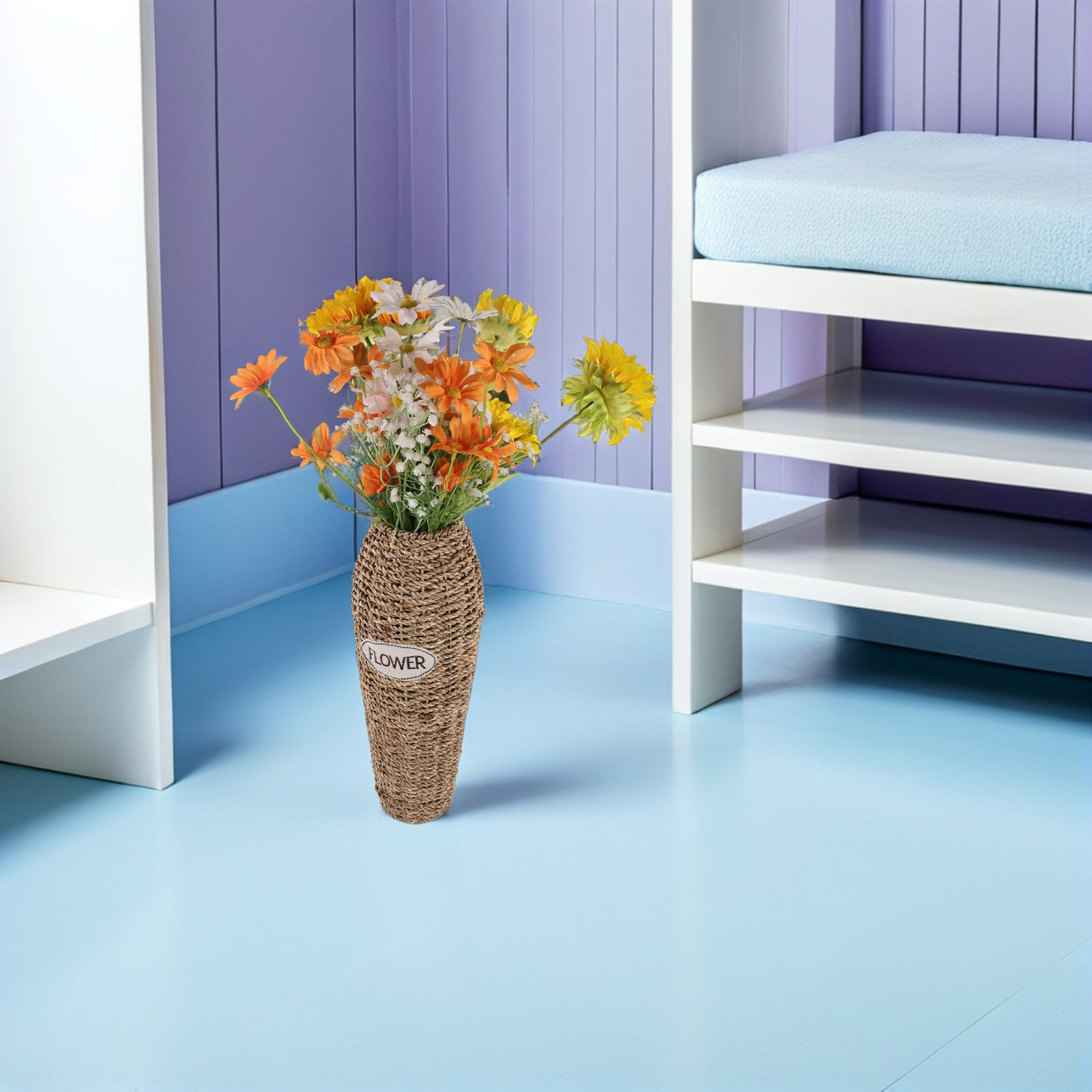 ラタン製の床置き花瓶。高さ16.54インチ。ドライフラワーや - Pampas Grass Decor のレビューと価格