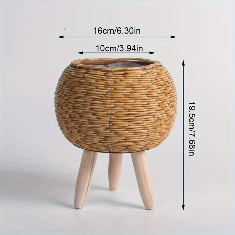 木製の脚が付いた素朴な籐プランター,屋内と屋外の植物用の多用 - Rattan Plant Basket のレビューと価格