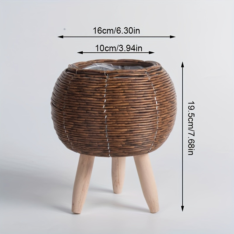 木製の脚が付いた素朴な籐プランター,屋内と屋外の植物用の多用 - Rattan Plant Basket のレビューと価格