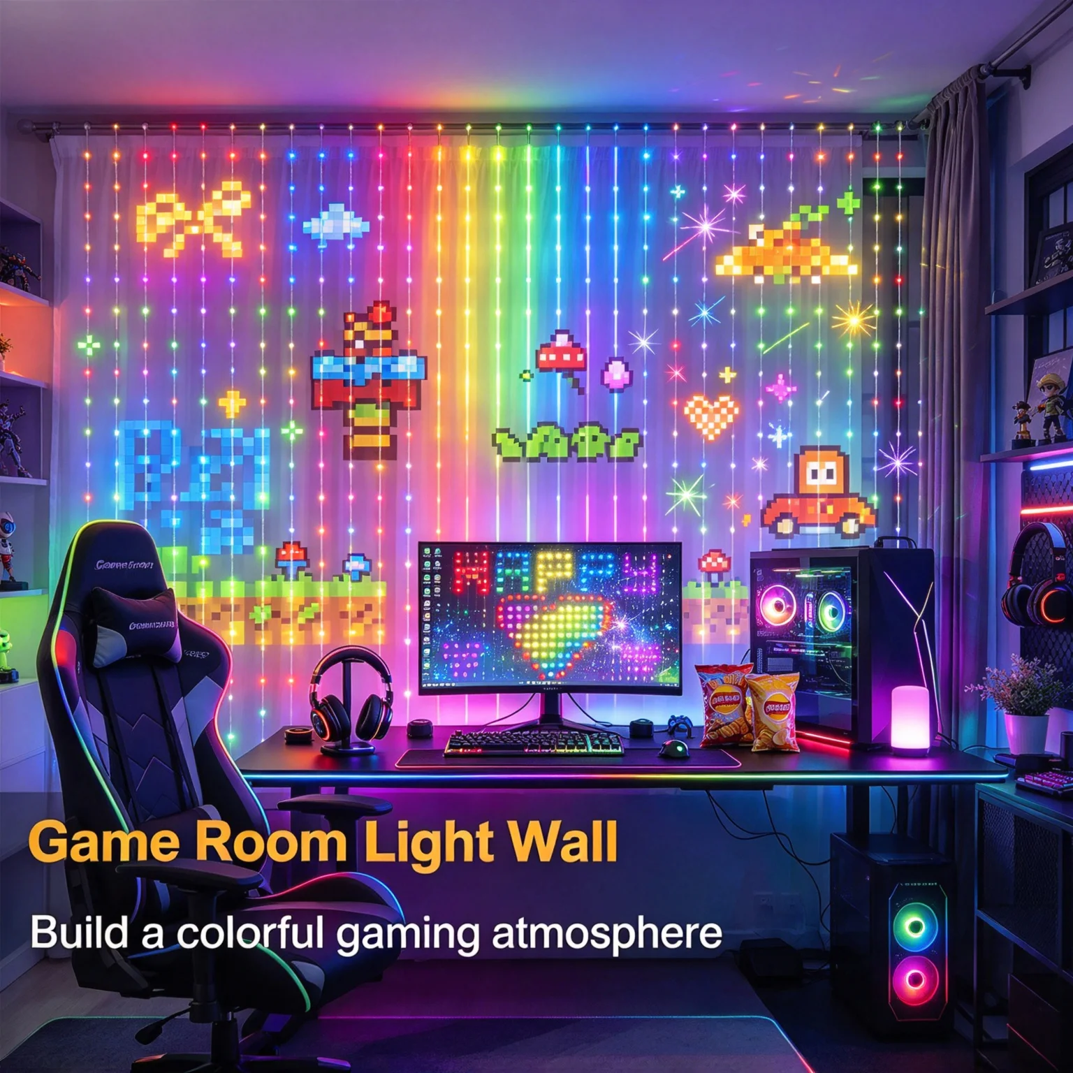 スマートLEDカーテンライト、USB接続、400個のLED、 - Home Decor Free App のレビューと価格