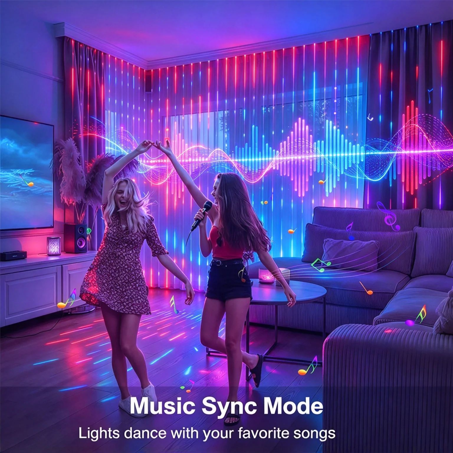 スマートLEDカーテンライト、USB接続、400個のLED、 - Home Decor Free App のレビューと価格
