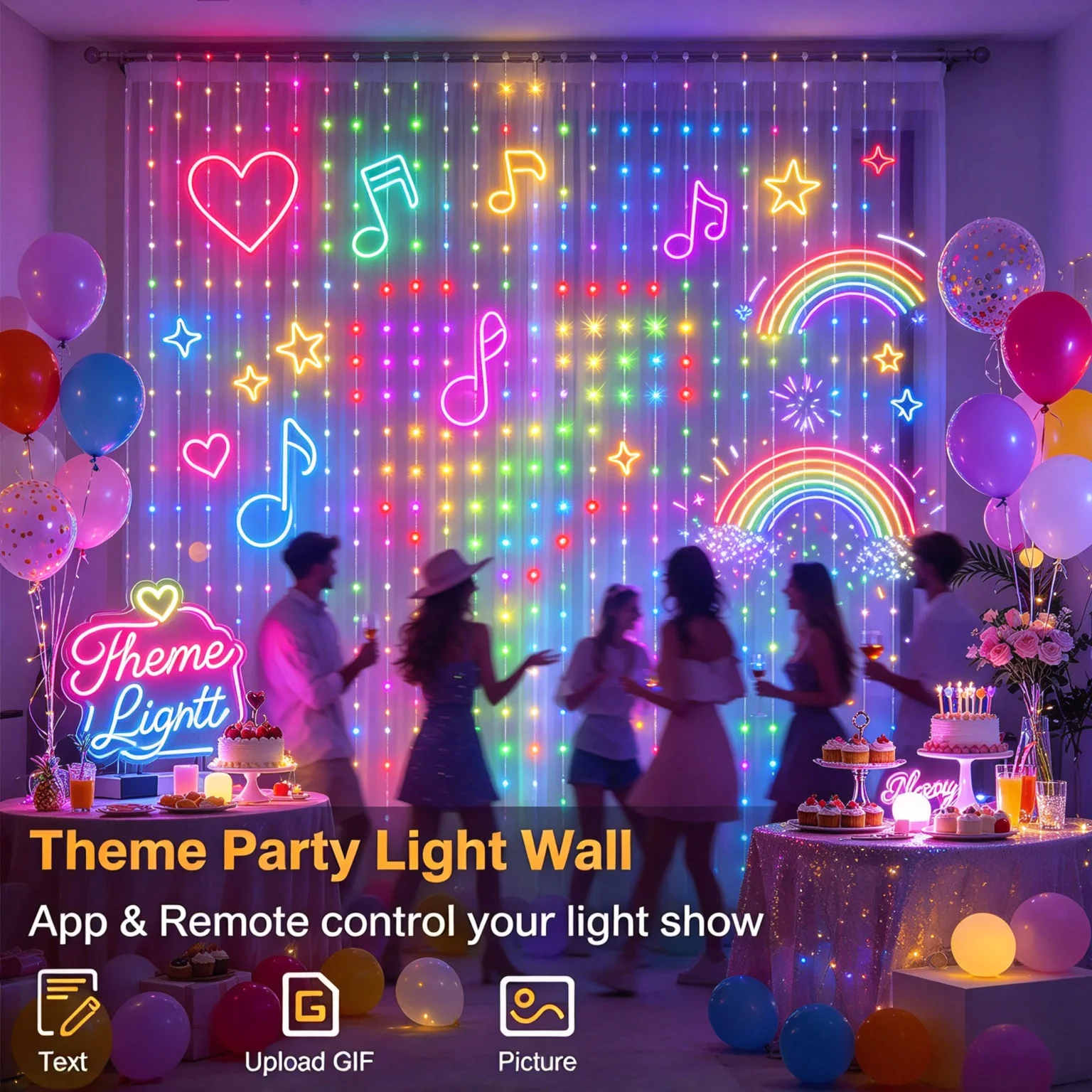 スマートLEDカーテンライト、USB接続、400個のLED、 - Home Decor Free App のレビューと価格