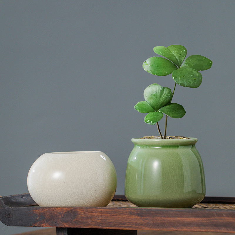 アイスクラック釉薬セラミックフラワーポット、ミニラウンドボー - Rattan Plant Basket のレビューと価格