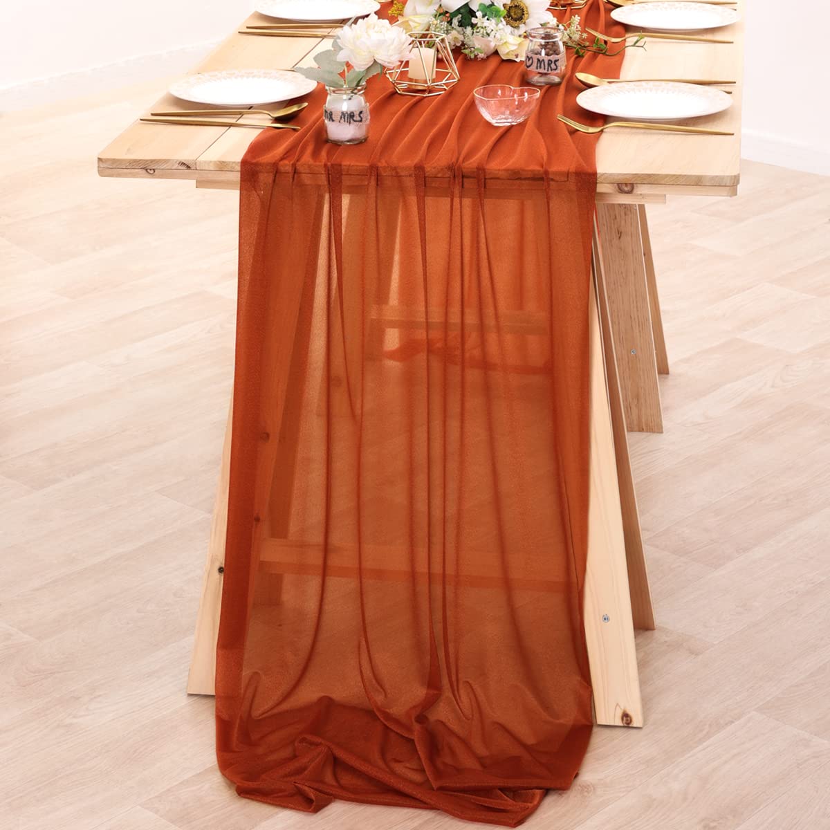 シフォンテーブルランナーヌード薄手の生地シルクウェディングア - Linen Table Runner のレビューと価格