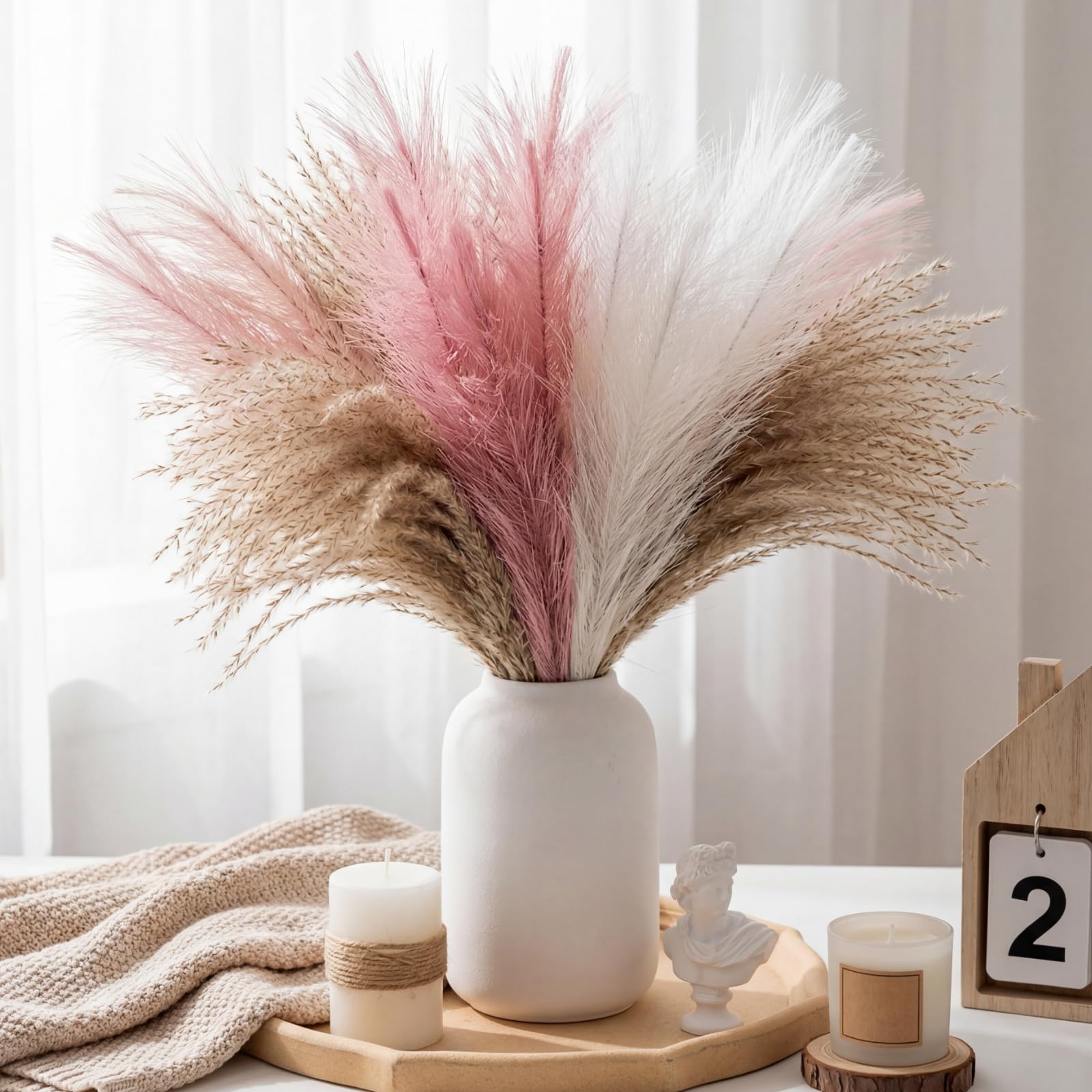 36個入り ピンクのふわふわした人工パンパスグラス フェイク - Pampas Grass Decor のレビューと価格