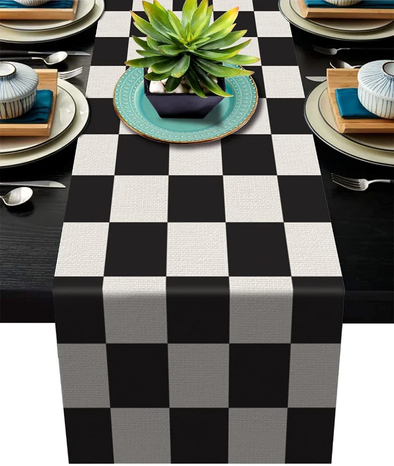 幾何学的なリネンストライプのテーブルランナー、モダンなミニマ - Linen Table Runner のレビューと価格