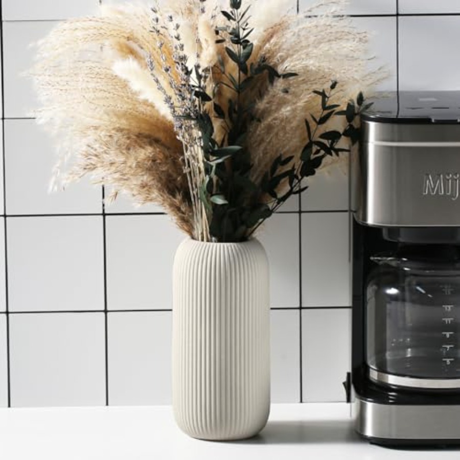 ボヘミアンセラミック花瓶 - パンパスグラス、マントルピース - Pampas Grass Decor のレビューと価格