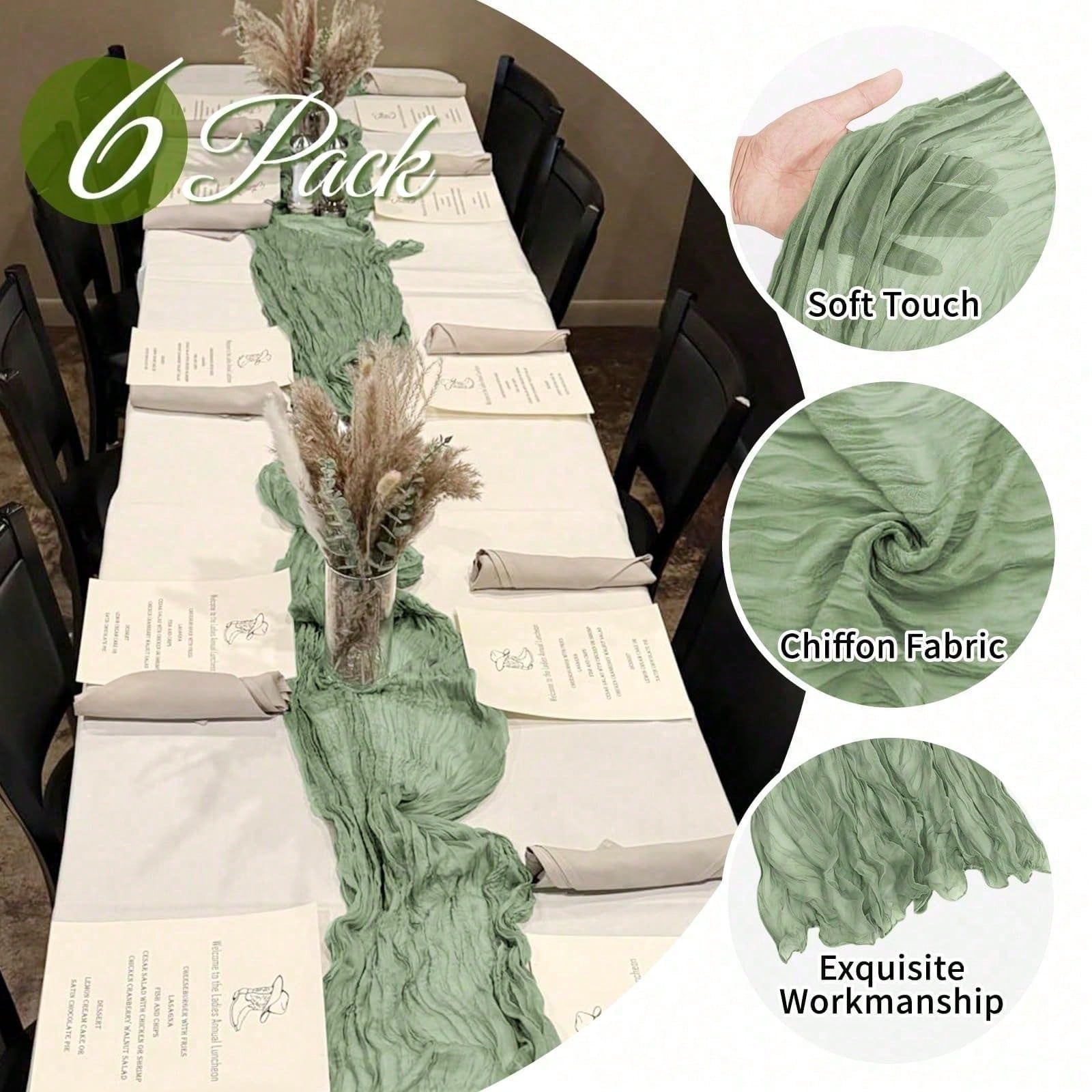 6枚組のチーズクロス製テーブルランナー、ブライダルシャワーや - Linen Table Runner のレビューと価格