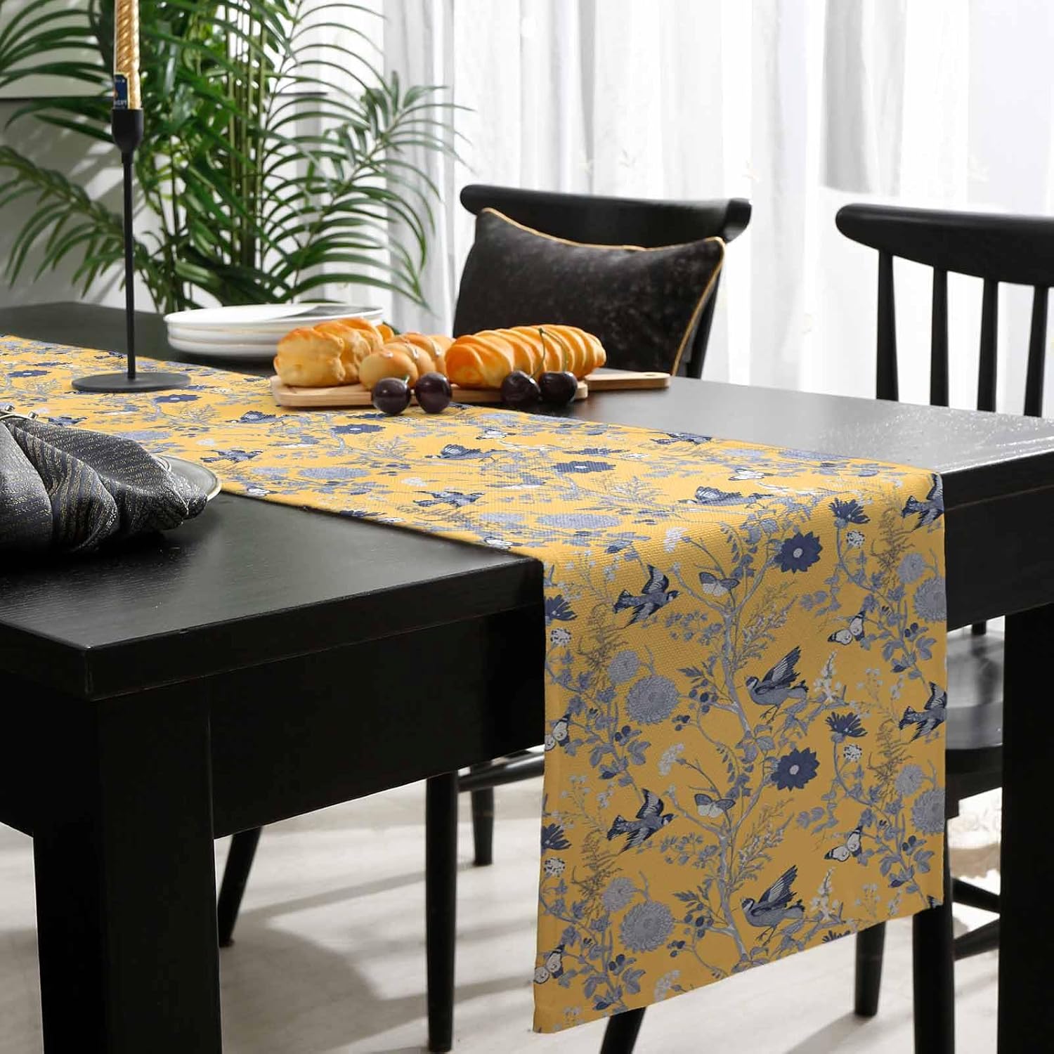 ヴィンテージ鳥蝶ハーブイエローリネンテーブルランナードレッサ - Linen Table Runner のレビューと価格